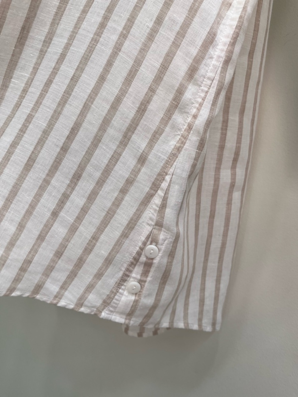Chico's No-Iron Linen Button Front Shirt tan white stripe 3/4 sleeves 2 12/14 - Picture 7 of 14